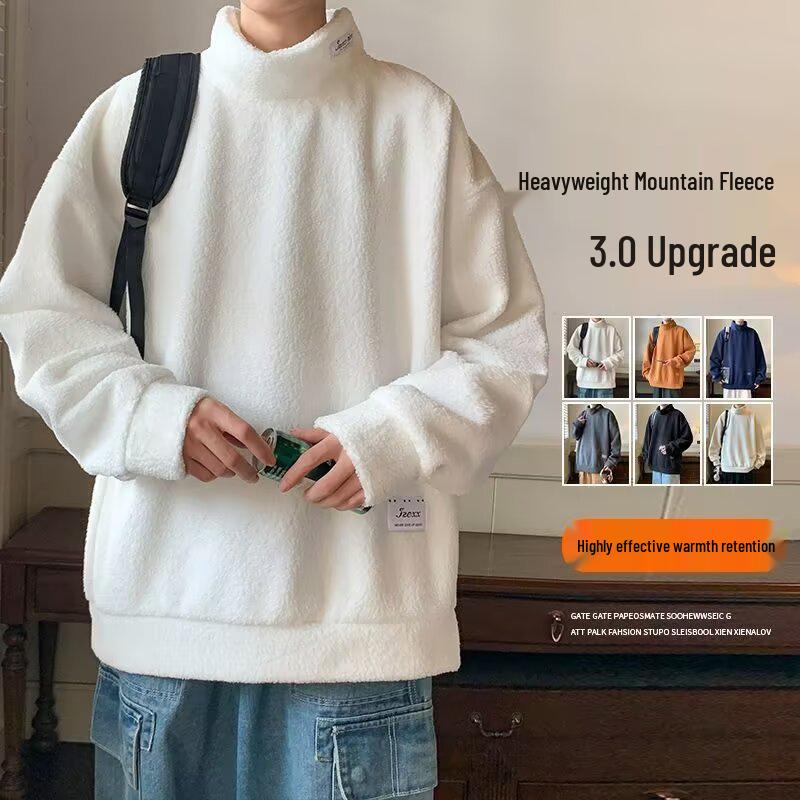 

Men s Autumn/Winter Half-High Collar Plus Velvet Lambswool Sweatshirt Medium білий