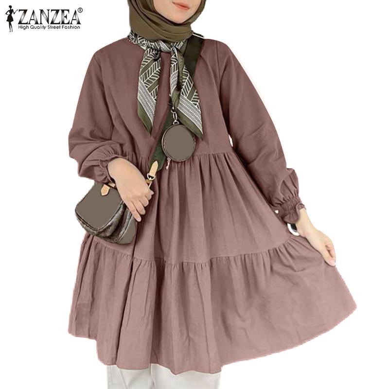 

ZANZEA Женская повседневная свободная блузка с длинным рукавом и круглым вырезом