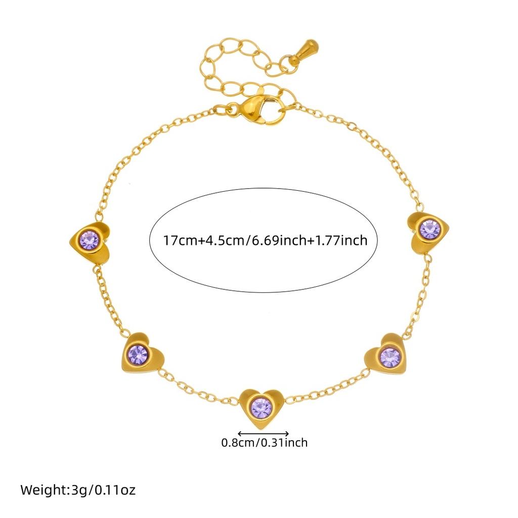 DIEYURO 316L Stainless Steel Golden Heart Inlay Round Purple Zircon Necklace Earrings Bracelet Set Lady Trend Luxury Jewelry