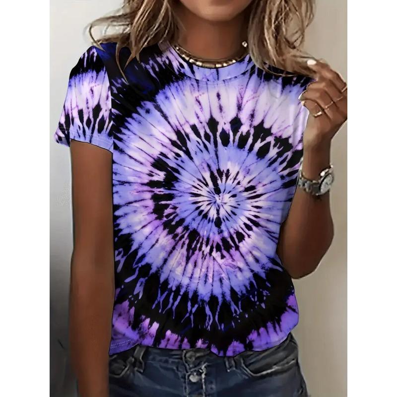 Women's Tie-Dye Round Neck T-Shirt Casual Short-Sleeved Blouse Fashion Casual Street Summer Oversized Women's Clothing