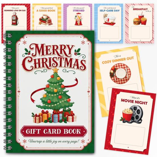 Guarda Memoria Portátil para Efectivo Tarjeta de Regalo de Navidad Libro, 7" x 5" Encuadernado en Espiral Feliz DIY Folleto de Libro de Felicitaciones Personalizado, Álbum, Fiesta de Navidad