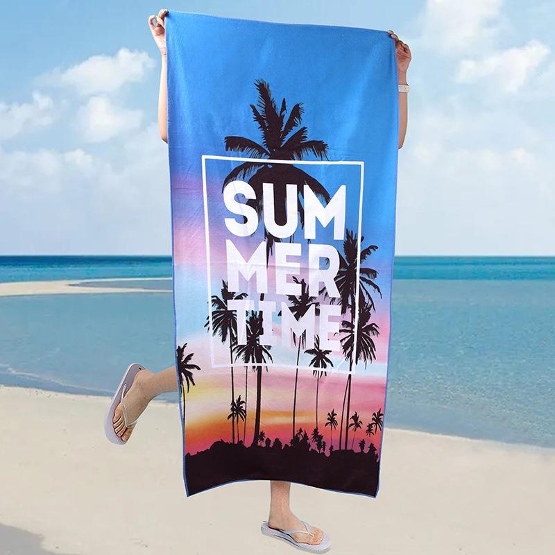 Blue Floral Print Beach Towel Polyester Quick Dry Sand Free Large Bath Towels for Summer Pool Swimming Vacation Travel Blanket