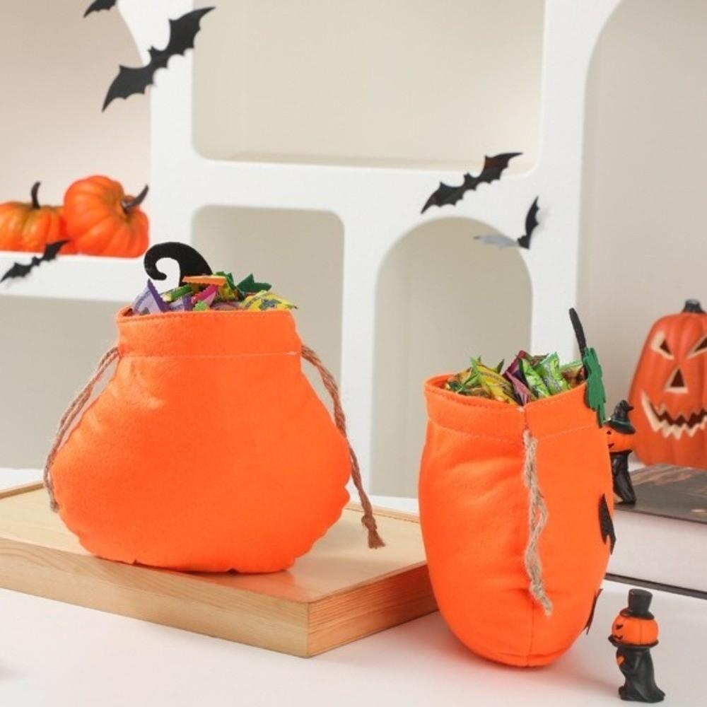Portable Halloween Pumpkin Bag Drawstring Candy Bag Cookie Pouch Non-woven Bag  Snacks Chocolate