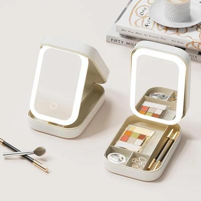 Scatola portaoggetti portatile per cosmetici, specchio per il trucco con luce, impermeabile, antipolvere, organizer da viaggio