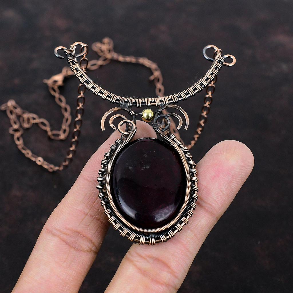 Roter Feuer Labradorit Kupfer Halskette Kupferdraht gewickelter Schmuck Handgefertigte verstellbare Halskette Edelsteinschmuck zum Geschenk Drahtwickel-Halskette