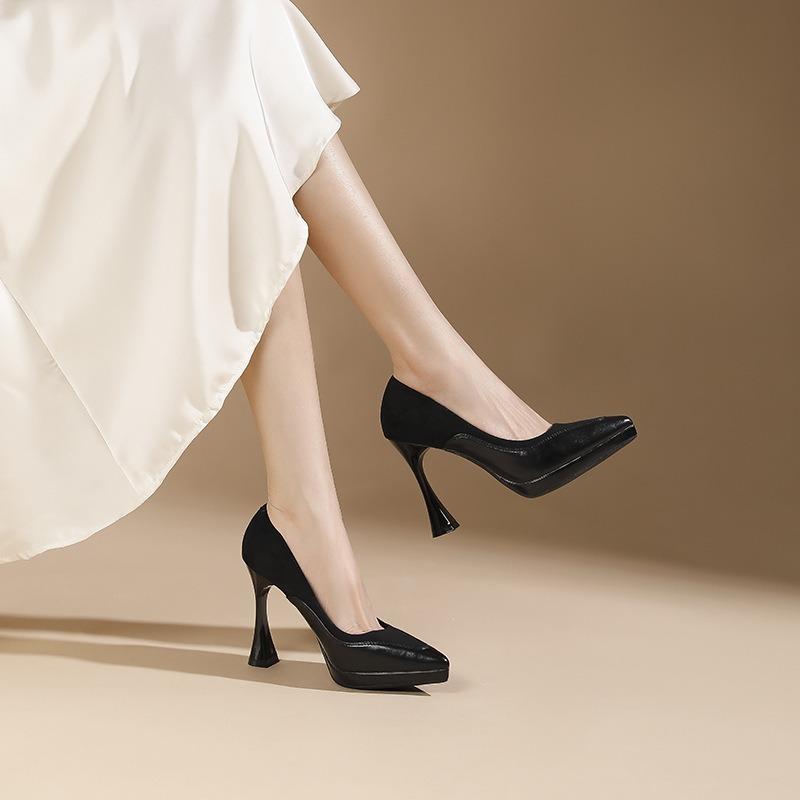 - Sexy solid color bridesmaid shoes women's pointed toe thin heel waterproof table high heels women's not tired feet splicing single shoes women