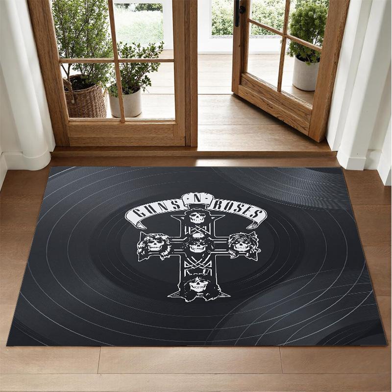 Guns N’ Roses Design Crystal Velvet Rug Soft Decorative Mat for Bedroom Entrance