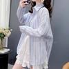 Navava Women Seersucker Stripe Long Sleeve Shirt Nb2656