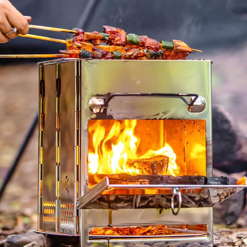 Portable Foldable Wind-proof Wood Burnings Stove Stainless Steel Alcohol Stove