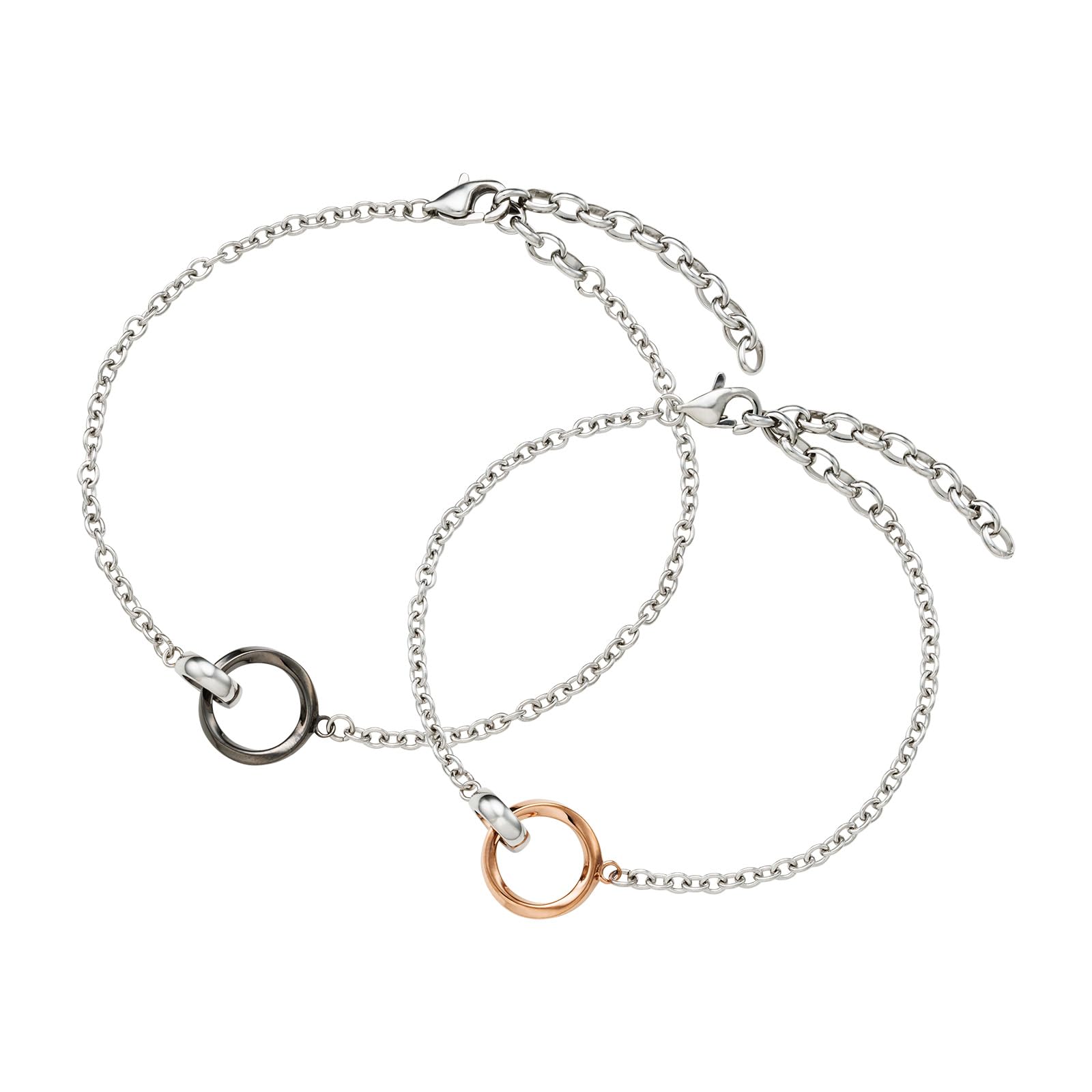 

Pair Bracelet Set of 2 Double Ring Couple Hypoallergenic Surgical Stainless Steel Pink Black [White Clover] & 20cm/23cm 4SBR042GO&4SBR043BK