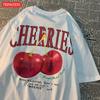 Trend Cotton Women'S T-Shirts Fresh Red Cherries Printing Tops Oversize O-Neck Soft Short Sleeve Summer Casual Female Clothes