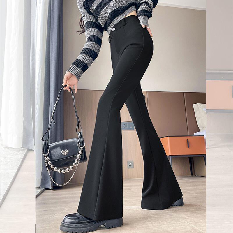 Petite Women's 2026 Spring Black High-Waisted Slim Flared Suit Pants