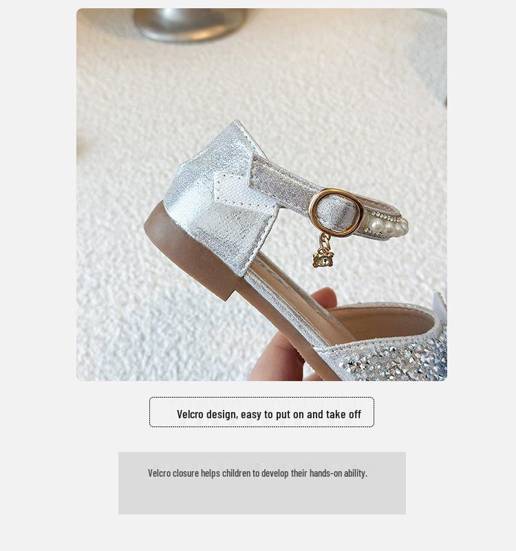 2026 Spring Summer Bowknot Rhinestone Baotou Sandals - Korean Style Little Girl Crystal Princess Shoes