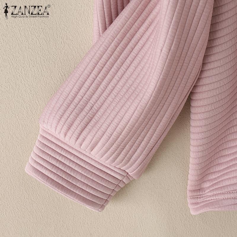 ZANZEA Damen Casual Reißverschluss Stehkragen Langarm Pullover Sweatshirts