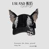 Designer y2k Wasteland-style personalized denim baseball cap with iron rings and holes, women's street-style cap with 3D ears
