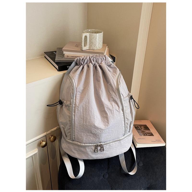 Schoolbag Swimming Fitness Backpack Women's Large Capacity Wet and Dry Separation Travel Backpack Casual Plaid Drawstring Bundle Travel Bag