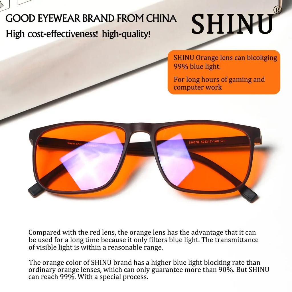 SHINU Blue Light Blocking Glasses with Red Lenses Protect Your Eyes From Digital Strain Good Sleep Glasses Men Red Eye Lens