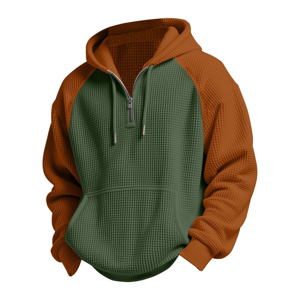 Mens Hoodies Pullover QuarterCasaul Long Sleeve Drawstring Knit Hooded Sweatshirt With Pocket