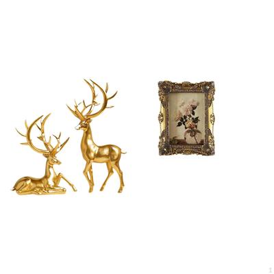 Elegant Resin Deer Figurines And Vintage Ornate Photo Frame Collection for Living Room Tabletop