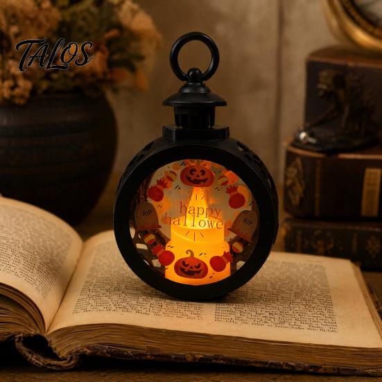 LED Decorative Flame Light Halloween Retro Pumpkin Lantern, Electronic Candle Light, Vintage Festive Lighting Handheld Lamp for Bar Haunted