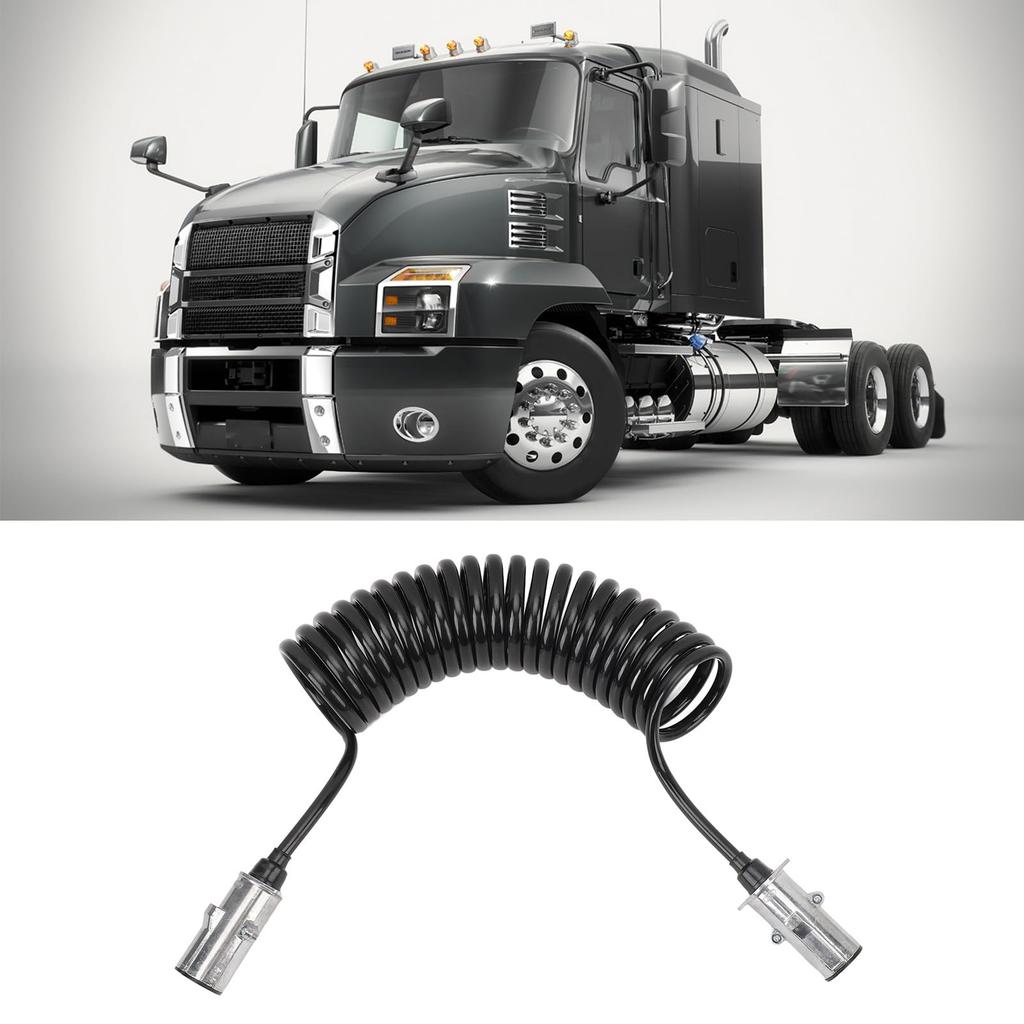 7 Way Trailer Cord Zinc Alloy Heavy Duty Coiled 7 Way Power Line Semi Truck Tractor Trailer Accessories