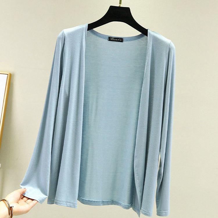 Thin Modal Coat Women's Summer Loose Clothes Versatile Casual Top Long Sleeve Knitted Air Conditioning Cardigan Sunscreen Clothes