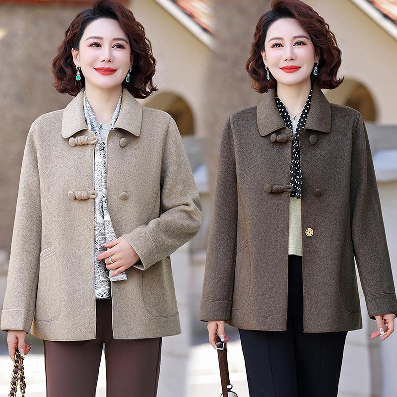 Stylish Slim Fit Double-Sided Woolen Coat for Middle-Aged Women - Versatile Autumn/Winter Wear
