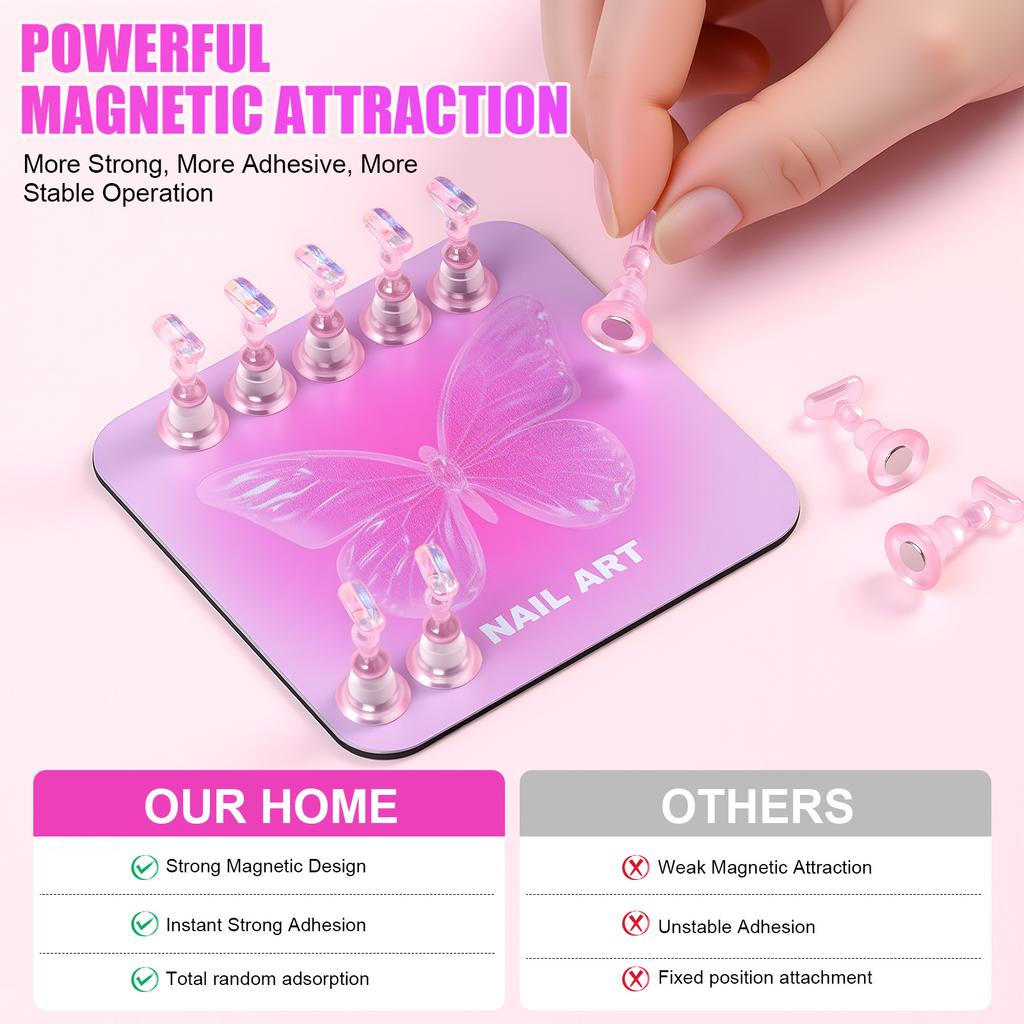 Love Nail Support Metal Base Wear Manicure Practice Magnetic Hook Acrylic Colorful Chess Piece Silver