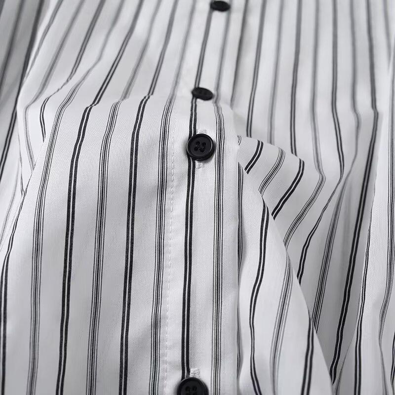 European and American style, new women's clothing, foreign style, high intelligence, light and familiar commuter style, stand-up collar striped shirt