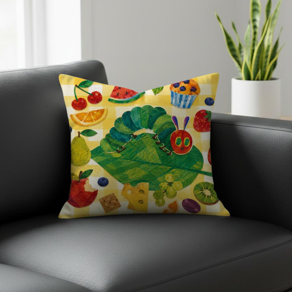 Character The Very Hungry Caterpillar Cushion Cover Natural Linen Pillowcase Set AllinOne Decor for Sofa Bedroom  Chair