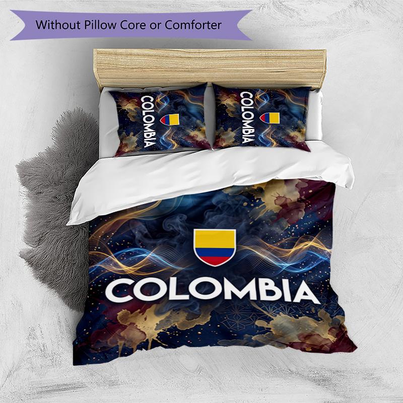 Colombia Football Printed Bedding 3 Piece Set Cozy Breathable Bed Cover Set As Housewarming Holiday Gift