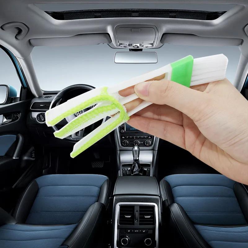 2In1 Green Car Air-conditioner Outlet Dirt Duster Cleaner Brush Car Air Conditioning Vent Blinds Cleaning Brush Car Accessories