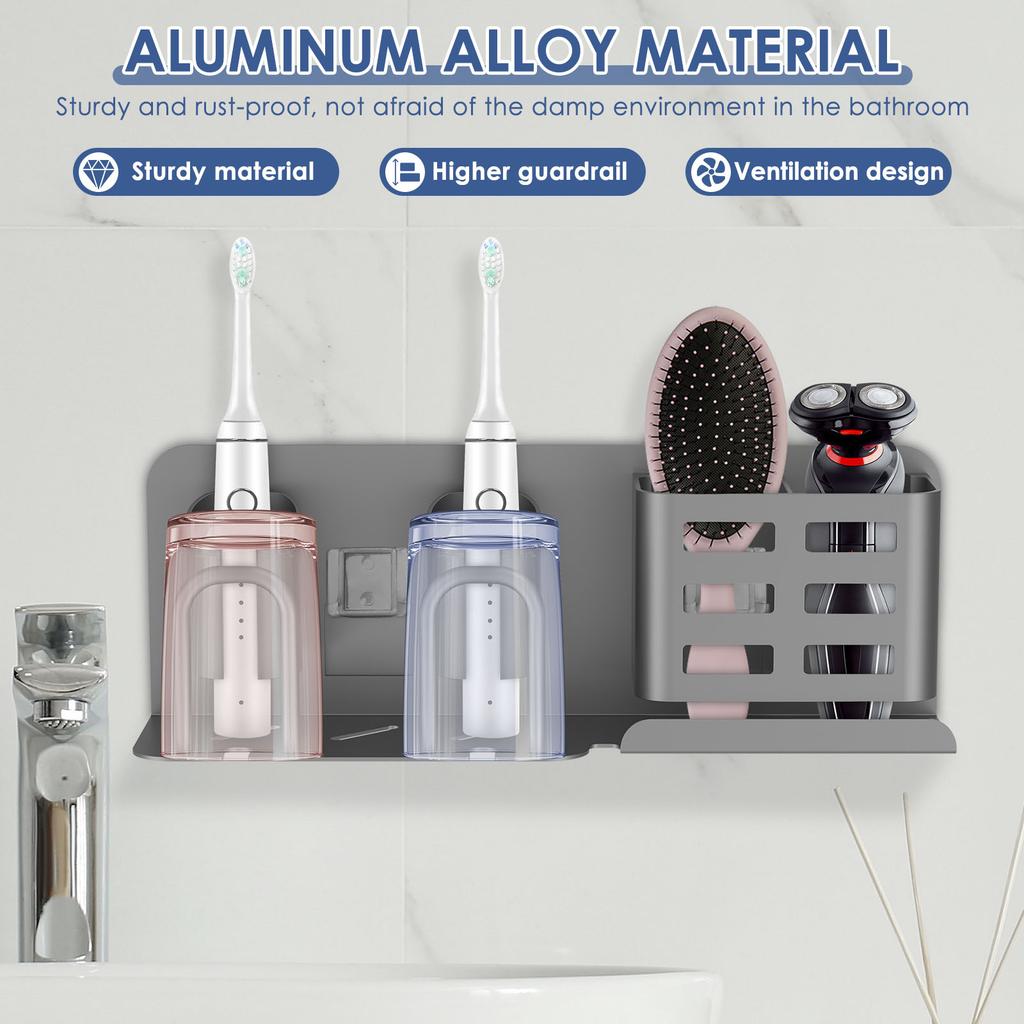 Toothbrush Holder Wall Mounted Self Adhesive Bathroom Toothpaste Cup Electric shaver Storage Rack Aluminum Alloy Holder