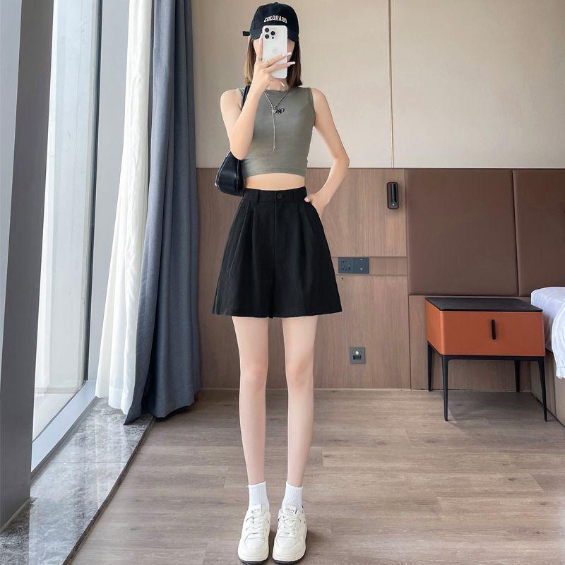Sweet Student Small High Waist Ice Silk Linen A- Line Loose Linen Wide Casual Wide-Leg Shorts Hot Pants Yamamoto Pants