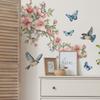 Fiori di Pesco ad Acquerello Rami Foglie Uccelli Farfalle Camera da Letto Soggiorno Abbellimento e Decorazione Casa, Adesivi Murali