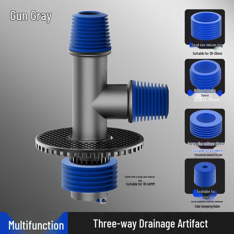 Three-Way Washing Machine Drain Connector with Anti-Odor Floor Cover