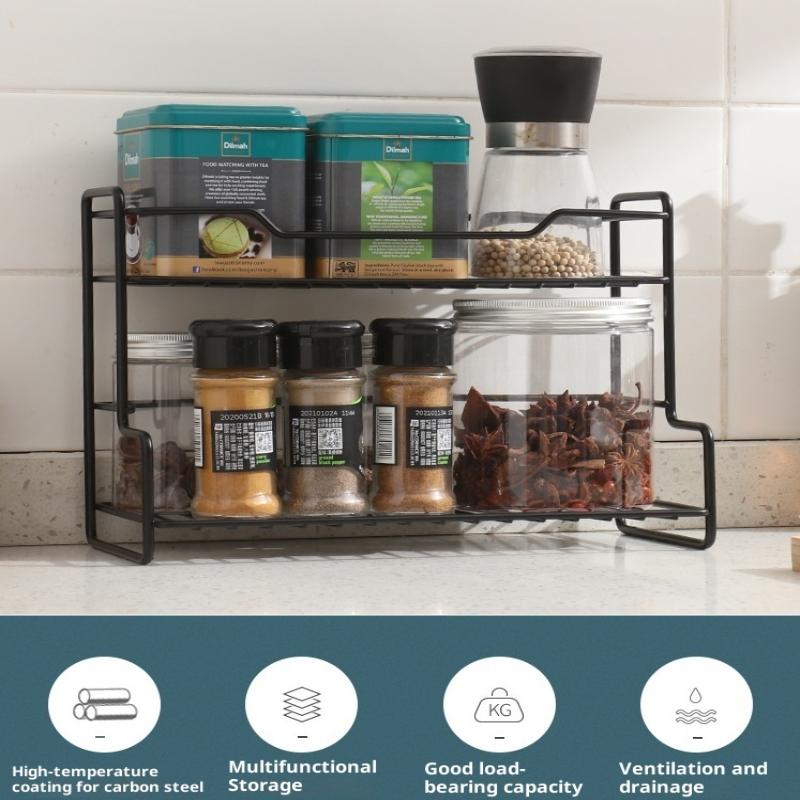 Kitchen Countertop Storage Rack Spice Shelf Versatile Iron Wire Storage Basket For Bathroom Toiletries Cup Organizer Racks