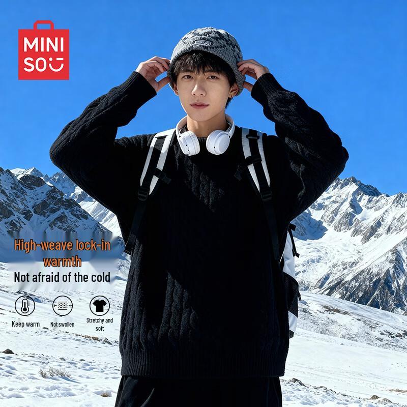 MINISO Men's Cable Knit Round Neck Sweater