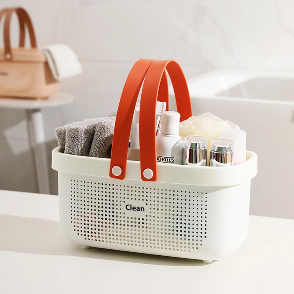 Durable Plastic Laundry Basket Large Capacity Clothes Organizer with Silicone Handle for Shower Room Bathroom Washhouse Rattan