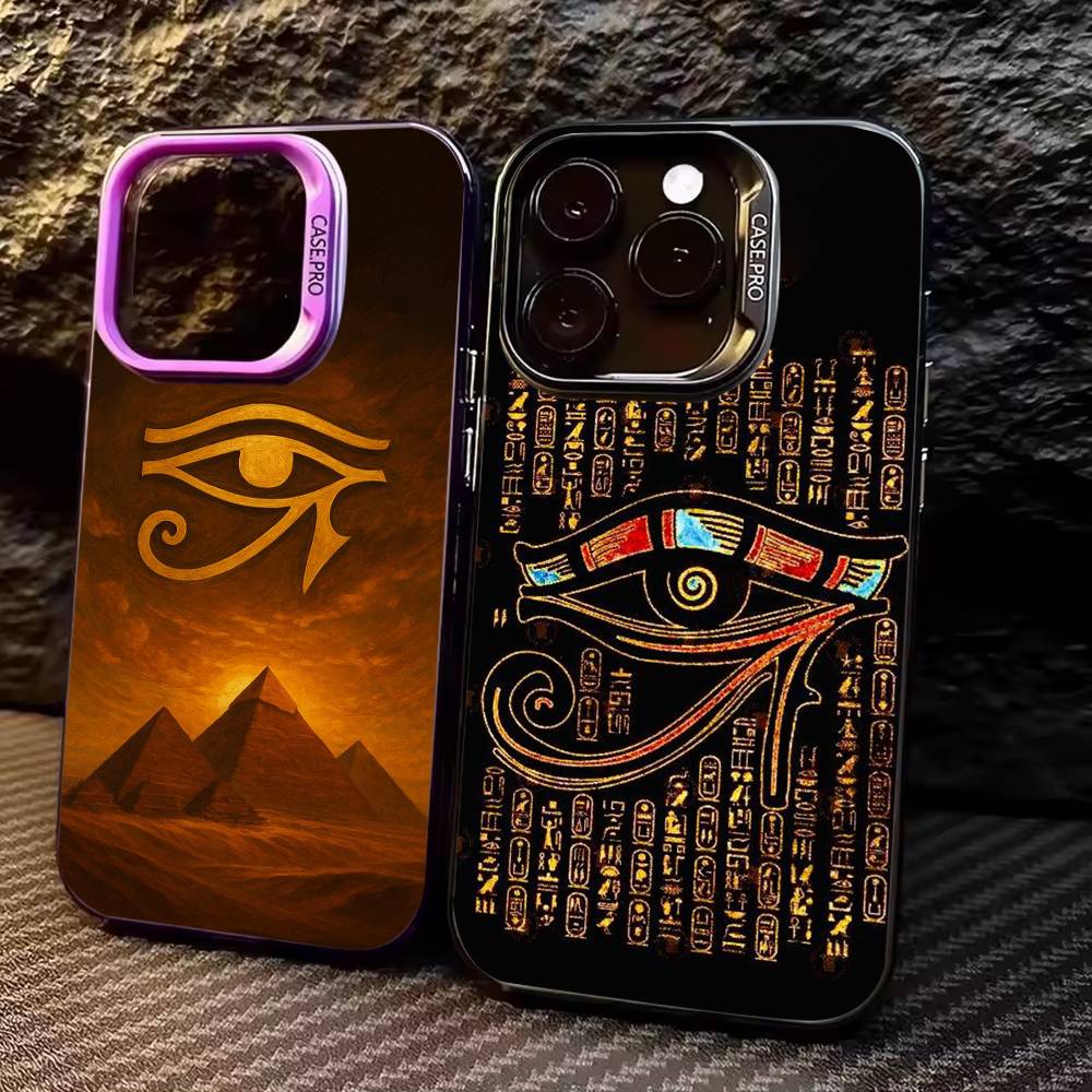 Egyptian Eye Of Horus Phone Case For iPhone17,16,15,14,13,12,11 Plus,Pro Max Colored Silver Plated Inside Cover