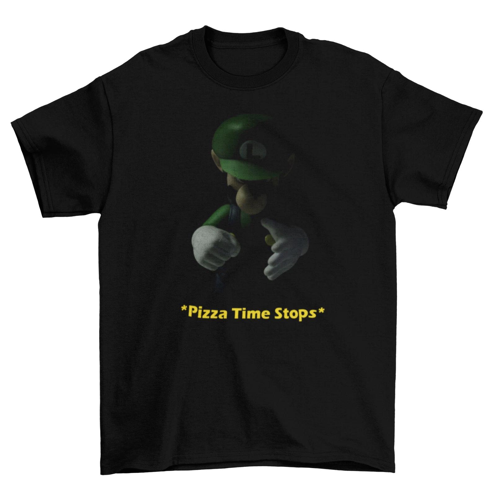 Pizza Time Stops Luigi T-Shirt Mens Unisex Cotton Adult Size Mario Super Show S