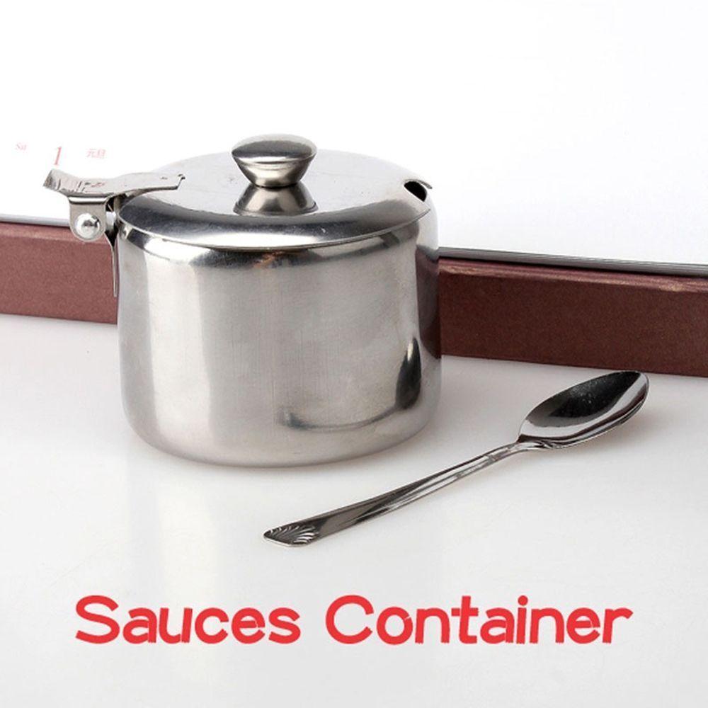 7.5cm Steel Stainless Durable Sugar Container with A Spoon with Lid Storage Jar Seasoning Pot Salt Pot Sauce Cans