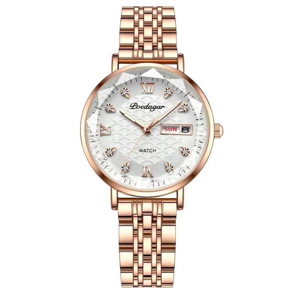 POEDAGAR Women Watch New Fashion Luxury Stainless Steel Wristwatch Bracelet Simple Rose Gold Waterproof Luminous Ladies Watches