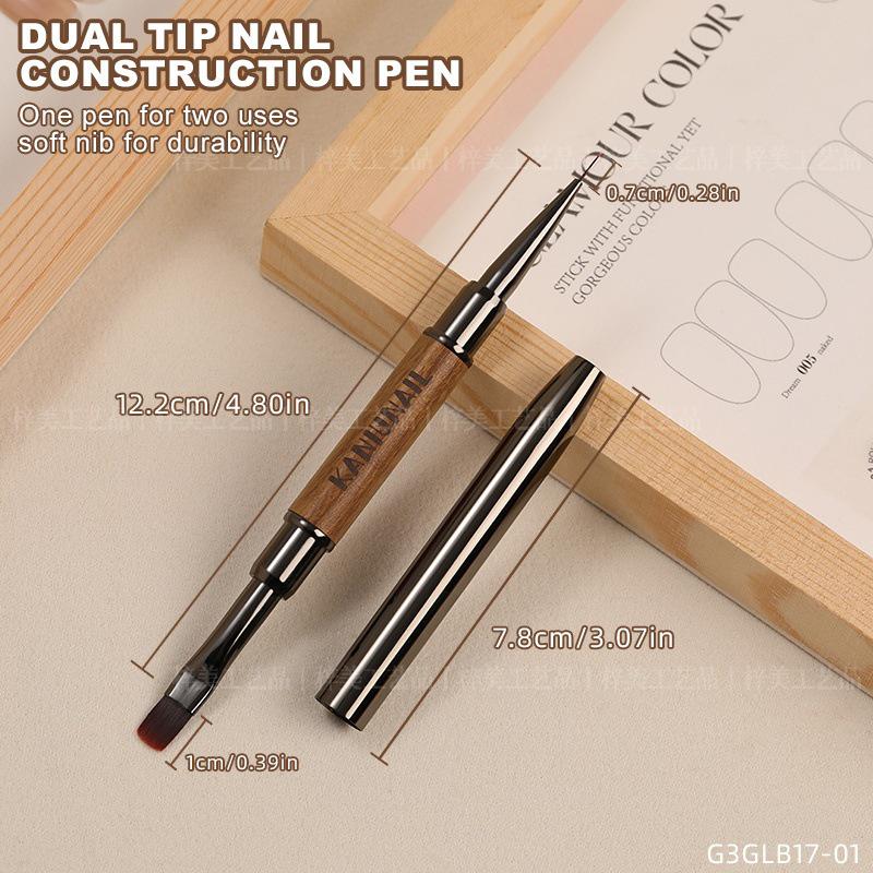 Dual-Ended Nail Art Brush - Multipurpose Line & Builder with Round Head, Japanese Base Coat