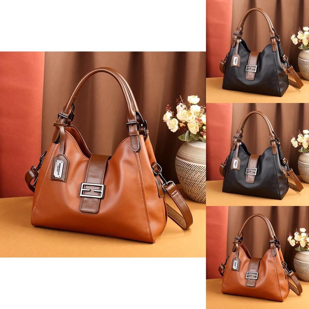 Chic Genuine Leather Bucket Handbag For Women Spacious Stylish Shoulder Crossbody
