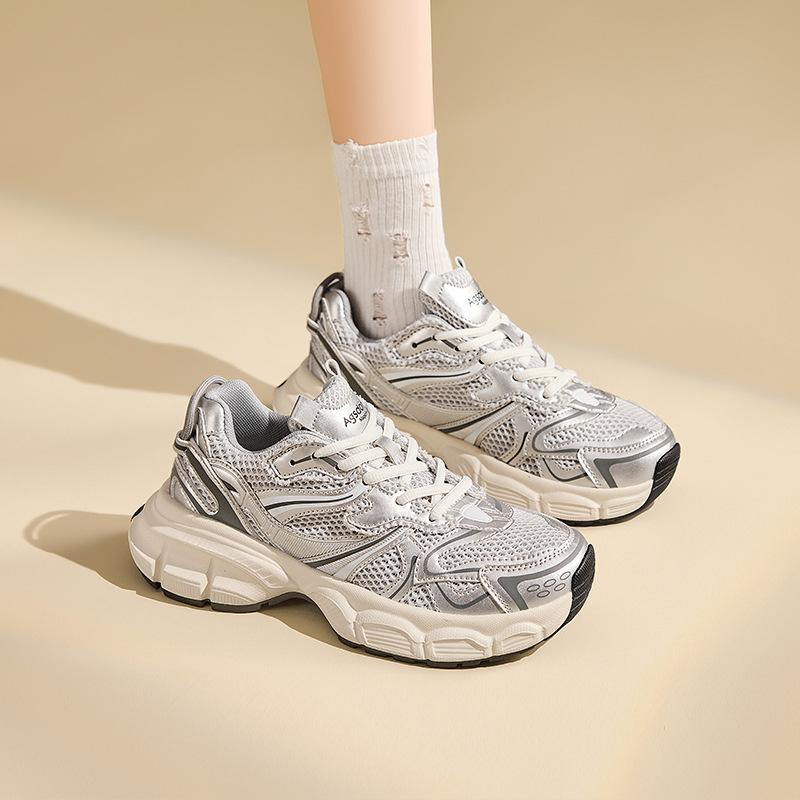 Augustine silver dad shoes women's 2025 new summer thick-soled small casual mountaineering sneakers ins