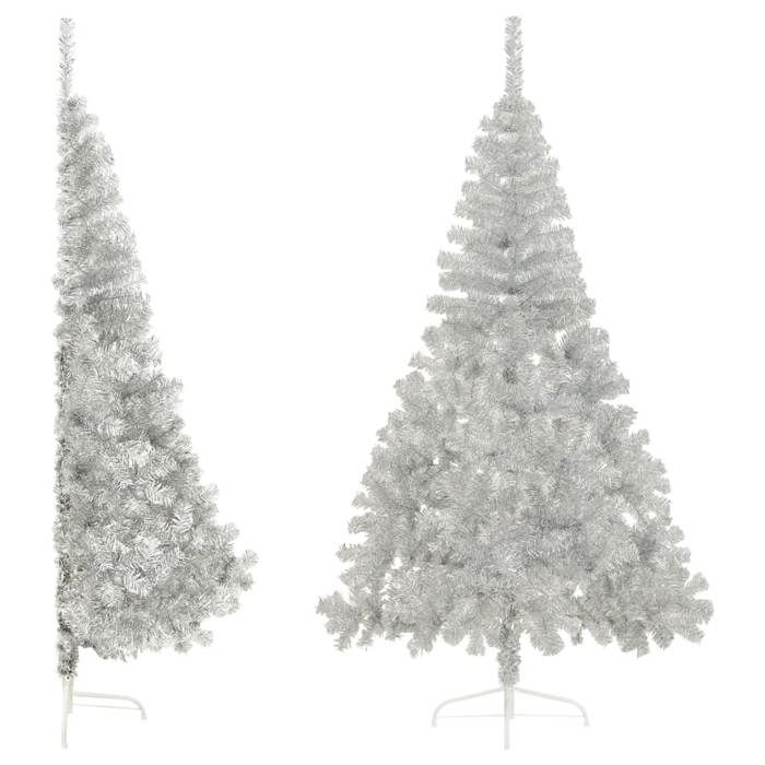 VidaXL Demi sapin de Noël artificiel avec support argenté 180 cm PET 344697