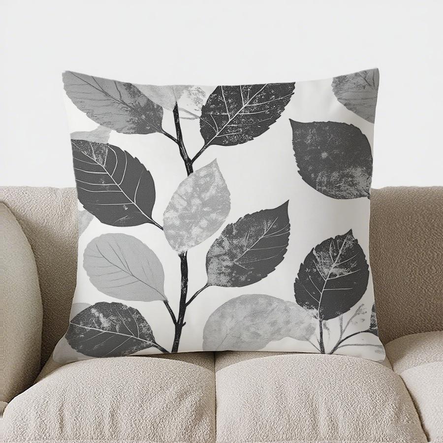 Home Decor Stylish Gray Leaf Pattern Decorative Pillow Pattern Cushion Cover Suitable For Sofa Bedroom Car Pillow Cover