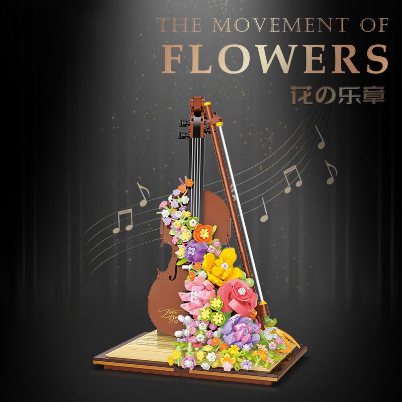 Non-Toxic Diy Creative Decorations Violin&Piano Flowers Small Particle Building Blocks Models Assembly Toys Valentine'S Day Gifts