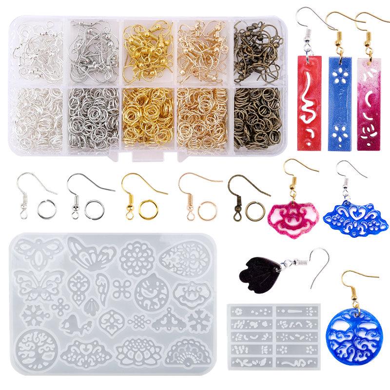 Resin Jewelry Molds Kit Chinese Style Earring Resin Molds Set with Earring Hooks Jump Rings for Earring Making Pendant Craft DIY